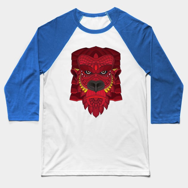 Zentangle Red Gorilla Head Baseball T-Shirt by Mako Design 